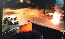 "A fuoco il cestone della plastica che serve il supermercato e soprattutto tanti incivili"