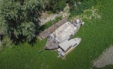 Siccità, lo spettacolo (triste) delle navi in secca nel Po tra Parma e Reggio 