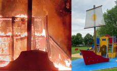 Incendio al parco: la &laquo;nave&raquo; distrutta dalle fiamme. Non si esclude il dolo - Video