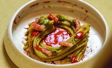 Spaghetto crema di friggitelli e gambero rosso