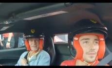La paura di  Brad Pitt sulla Ferrari guidata (a tutta velocit&agrave;) da Leclerc - Video