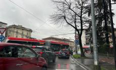 Autobus bloccato nella rotonda tra via Zarotto e via Mantova
