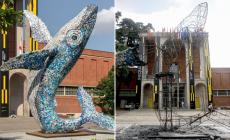 Bruciata la balena della Triennale, preso il piromane. In fiamme scultura di Allegrucci: "Ottusa violenza umana" 