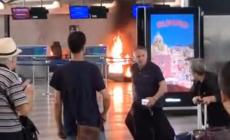 Malpensa, 28enne appicca il fuoco e prende a martellate il banco dei check in. Marted&igrave; era gi&agrave; stato denunciato a Milano - Le foto