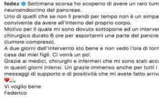 Fedez operato per tumore neuroendocrino al pancreas