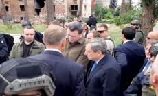 Ucraina, Draghi, Macron e Scholz in visita al centro distrutto di Irpin