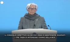 Bce, Lagarde:  "Manteniamo invariati i tassi di interesse"