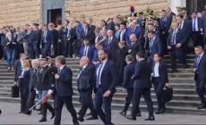 Esplosione nel Veronese, l'uscita delle autorita' dopo i funerali dei carabinieri