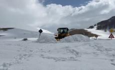 Gli spazzaneve aprono un varco nei muri di neve tra Marche e Umbria