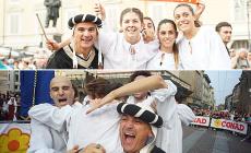 Palio di Parma: Porta S.Francesco pigliatutto (Scarlatto e "Verde"). S.Michele, bambini e Olympics. Asinelli a S.Barnaba Le foto