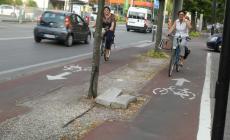 In bici sulla pista ciclabile numero 4, tra buche e lampioni