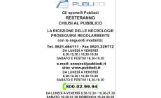 Chiusi gli uffici della Publiedi, necrologi e annunci si ricevono via telefono e mail