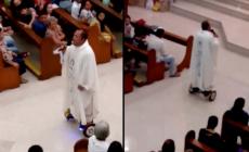 Il prete dice messa sullo skate elettrico