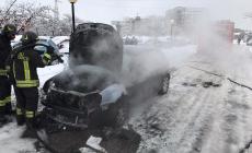 Auto in fiamme nel parcheggio dell'ospedale
