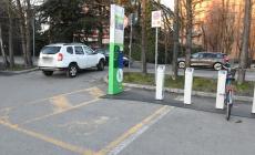 Le colonnine delle bici "invadono" il parcheggio per disabili in via Bizzozero