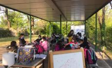 Aule all'aperto nel giardino della Rocca dei Rossi per i bimbi delle elementari