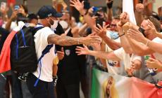 Accoglienza da star per Marcell Jacobs a Fiumicino