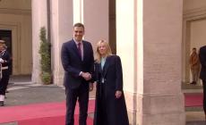 Italia-Spagna, Meloni riceve S&aacute;nchez a Palazzo Chigi