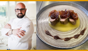 Filetto di maiale, crema di patate, fichi al cacao e prosciutto