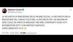 Fabrizio Corona entra su X e attacca ancora Mediaset
