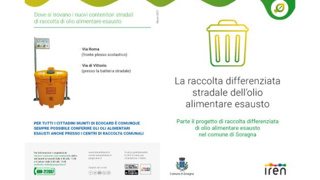 Comunicato Stampa - SORAGNA: PARTE LA RACCOLTA DEGLI OLI ALIMENTARI ESAUSTI