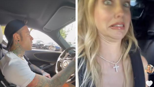Fedez alla guida di una Ferrari