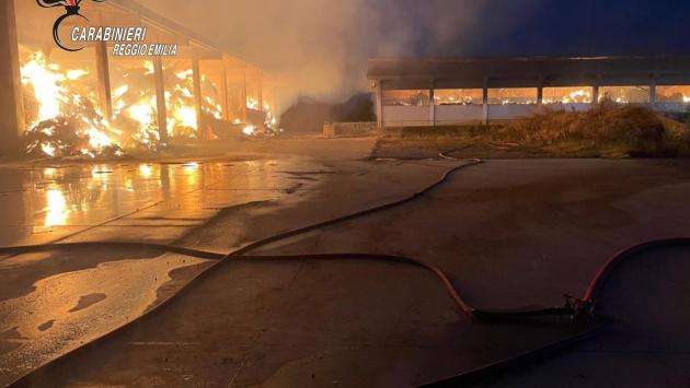 Rogo in un' azienda agricola di Castelnovo Sotto, in fumo 4.000 rotoballe