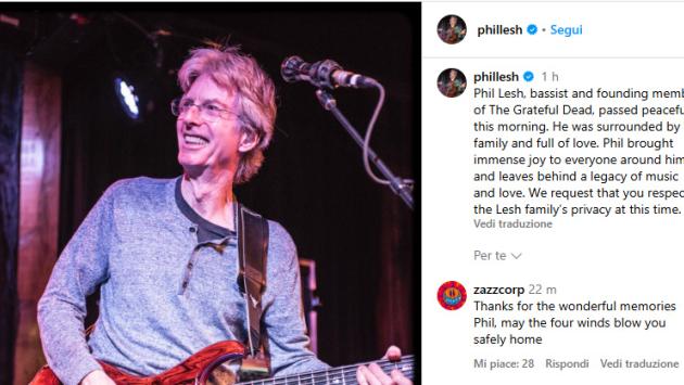 E' morto Phil Lesh, fondò i Grateful Dead: aveva 84 anni