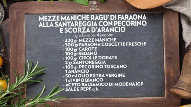 Mezze maniche ragu’ di faraona alla santareggia con pecorino e scorza d’arancio