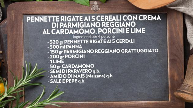 Pennette rigate ai 5 cereali con crema di parmigiano reggiano al cardamomo, porcini e lime  - Video