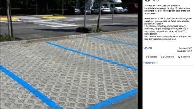 (Ordinanza del sindaco) Eliminate le righe blu e il disco orario fino al 3 aprile