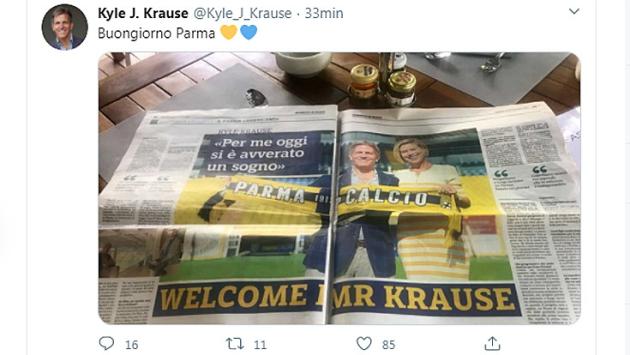 Cuori giallo e blu e Gazzetta: il "buongiorno" del neo proprietario del Parma