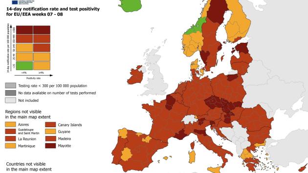 Emilia Romagna in rosso scuro nella mappa aggiornata  della Ue