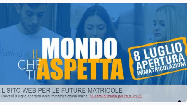 Immatricolazioni 2021-22: già aperte le registrazioni al sito web dell'Università