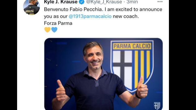 Adesso è ufficiale, con un tweet Krause annuncia: "Pecchia è l'allenatore del Parma". Per lui un biennale