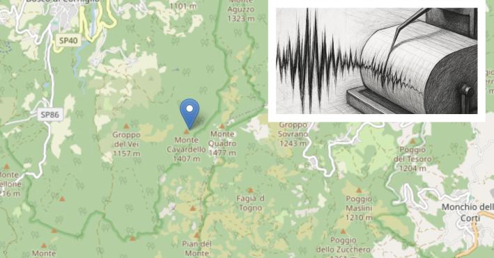 Scossa di terremoto di magnitudo 2,7 a Monchio