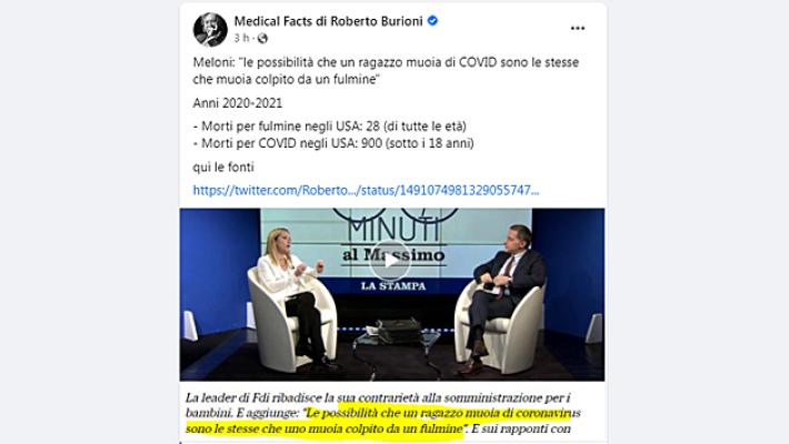 Meloni non vaccina figlia. Esperti, sua idea rischi non regge