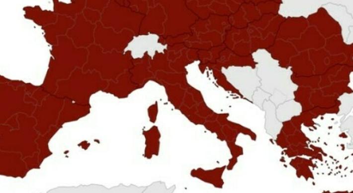Mappa Ecdc, in tutta Europa rischio resta massimo