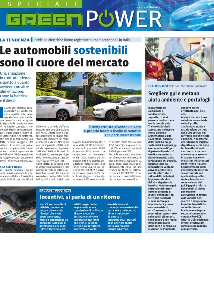 Domani un inserto sulle auto green