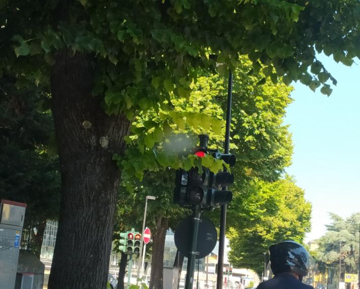 A Parma, il semaforo che gioca "ala scondr&oacute;la" in italiano sarebbe a "nascondino"