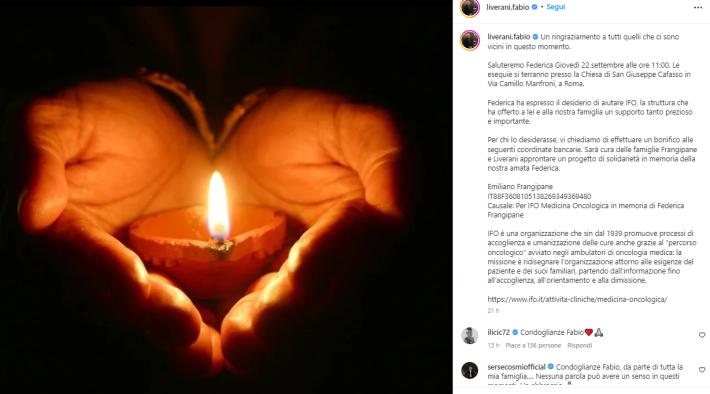 E' morta  Federica, la moglie di Fabio Liverani: il post con beneficenza dell'ex allenatore del Parma