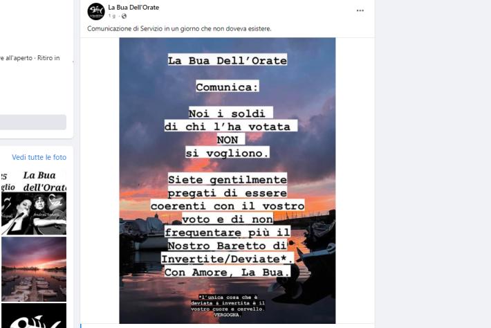 Un pub a Livorno posta: 'Niente soldi da chi votato Meloni'. Polemica sul web