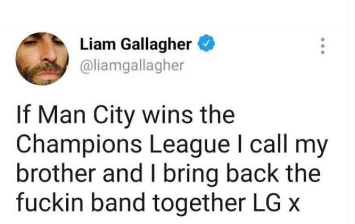 Gli Oasis si rimettono assieme (se il City vince la Champions League): parola di Liam Gallagher