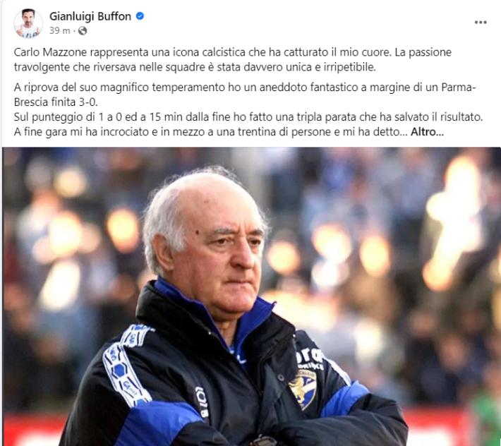 Buffon ricorda Mazzone: "La sua passione &egrave; stata unica e irripetibile"