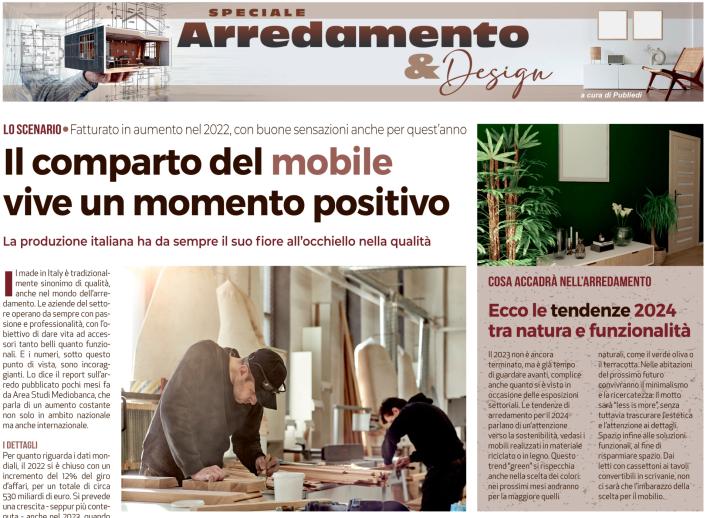 Domani con la Gazzetta un  inserto di 8 pagine su arredamento e design