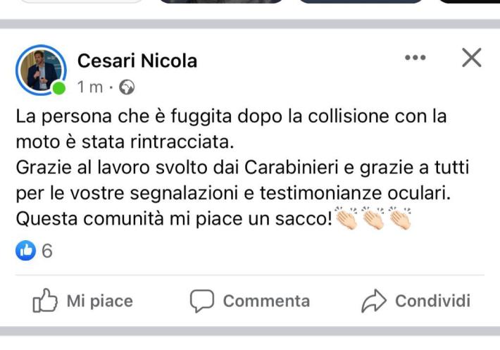 Cesari: "Preso il pirata della strada di sabato..."