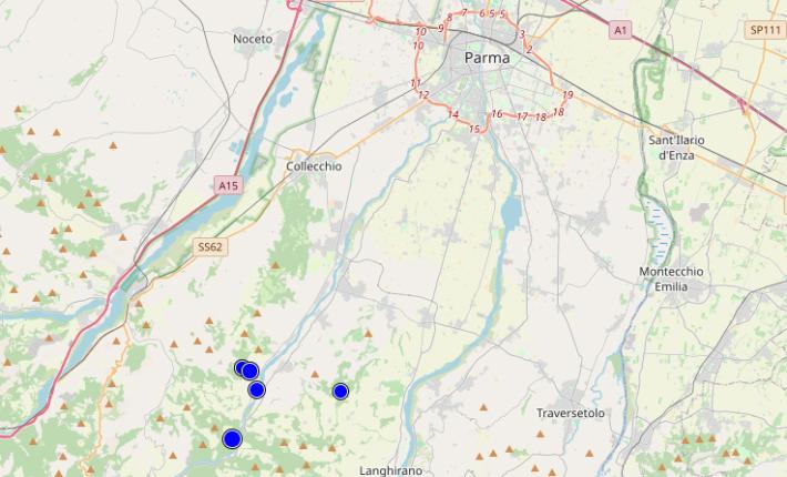 Tre scosse questa mattina, l'ultima alle 11:21 a Fornovo: 2.3. Tre  nella notte: la pi&ugrave; forte di 2.9 a Calestano alle 1:45 