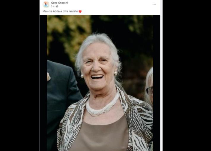Addio a Adriana Orlandelli, la mamma di Gene e Charlie Gnocchi. Aveva 91 anni