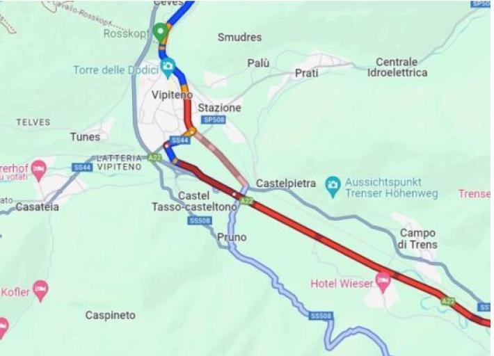 Google Maps  &laquo;cancella&raquo; un tratto di Autobrennero: traffico in tilt da Vipiteno verso l'Austria