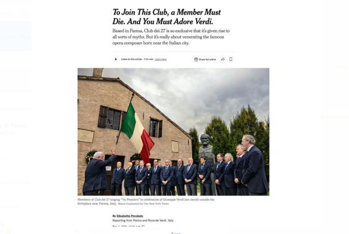 Il Club dei 27 finisce sul New York Times: come gli Usa "vedono" le nostre tradizioni e... le nostre passioni